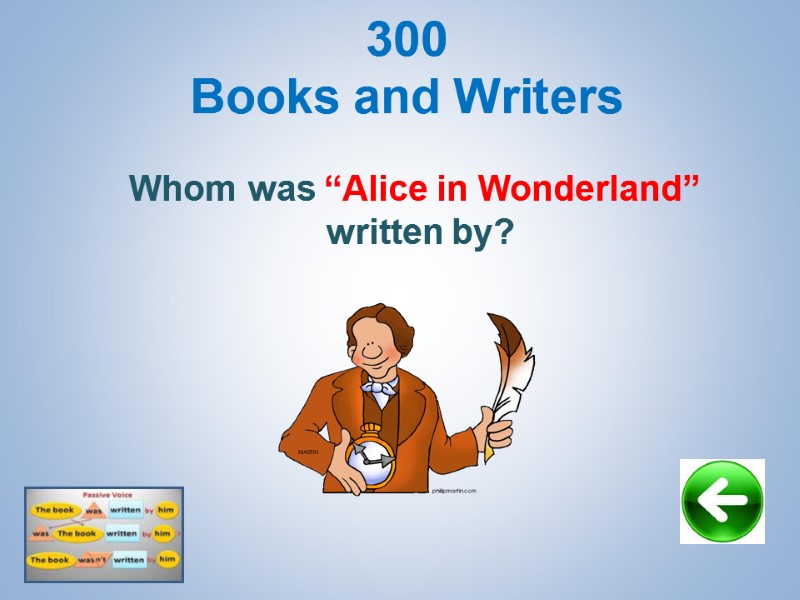 Whom was “Alice in Wonderland”  written by?  300 Books and Writers